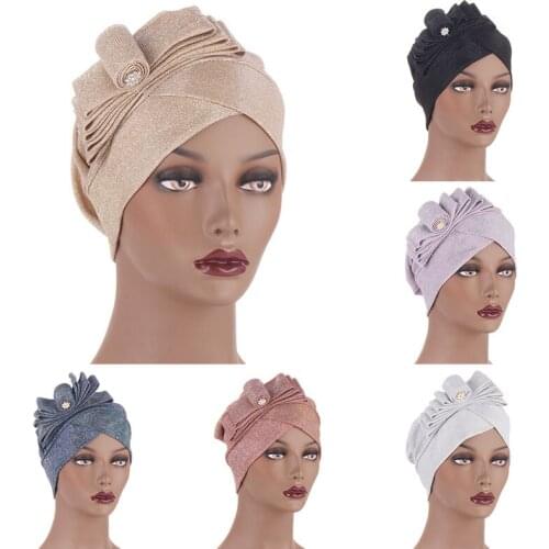 Bow-tie Glitter Muslim Head Wraps Flower Scarf Hat Headwear Popular Square Scarf Cap Turban Headscarf Bonnet Headband Decoration