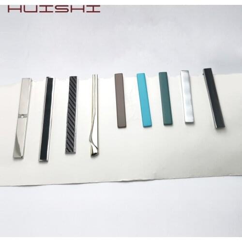 HUISHI Colorful Simple Metal Silvery Gold Necktie Clip Green Blue Brown Long And Short Clip Gentleman Tie Bar For Mens Gifts