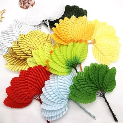 30pcs Artificial Colorful Rose Leaves Flower Bouquet For Wedding Home Party Decoration Fake Plastic Green Leaf Crafts Supplies