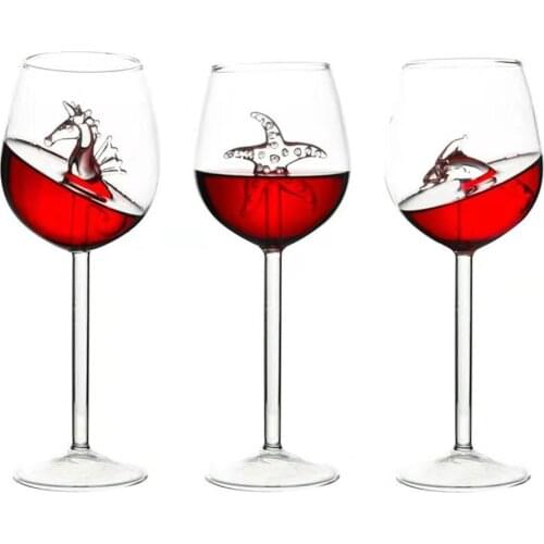 Fine European Crystal Glass Hippocampus Dolphins Dolphins Red Wine Glasses Cup Glass