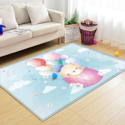 Rectangle Carpet Baby Play Children Flannel Carpet Fashion Children Lovely Blue Pattern Non-Slip Baby Hand Print Carpet Balloon
