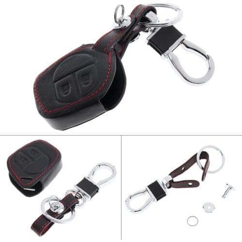 2 Buttons 3D Leather Car Key Cover Protector Holder with Hanging Buckle for SUZUKI SWIFT SX4 Alto IGNIS Splash 2007-2013