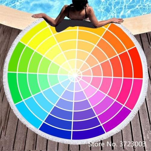 New Block Color Ring Mosaic 3D Printed Round Beach Towel Tassels Microfiber Bath Shower Towel For Adults Mat Blanket Cover Up