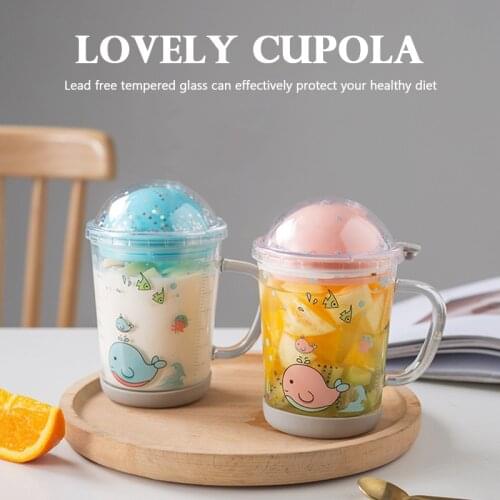 Ins Style 450ml Cute Cat Heat Resistant Glass Mugs Handle Drinkware With Spoon and Lid Coffee Tea Milk Breakfast Cups Gifts