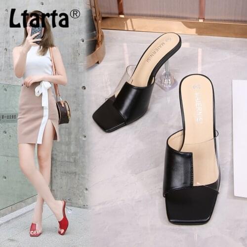 LTARTA Color Matching Fish Mouth Womens Sandals Fashion Casual Wine Glass Heel Transparent Large Size High HeelS Women WZ