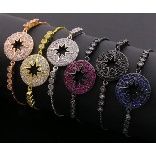 Fashion jewelry copper plant colorful mosaic full stone round bead hollow star adjust size bracelet party Europe and America
