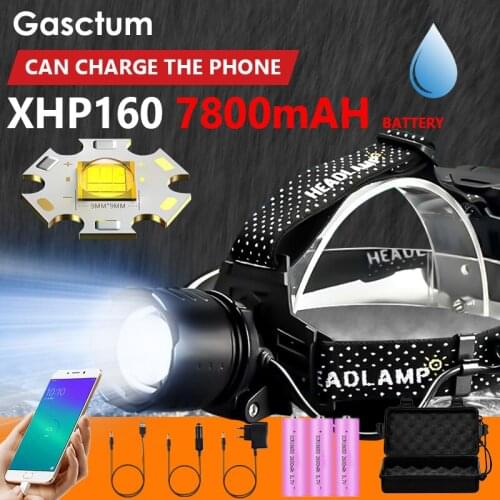 7800mAH NEW XHP160 9-core for Fishing LED Headlamp Brightest USB Recahrgeable 18650 HeadLight T6 Lantern Powerbank for Camping
