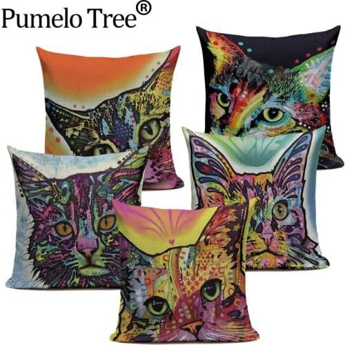 New Beautiful Pillow Covers Lovely Cats Throw Pillows Case Watercolor Pillow Covers Pop Art Home Decorative Capa Para Almofada