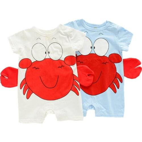 Infant Baby Boy Girls Short Sleeve Summer Clothes One-Piece Shortalls Cotton Romper Cute Red Crab Pattern Kids Clothing Jumpsuit