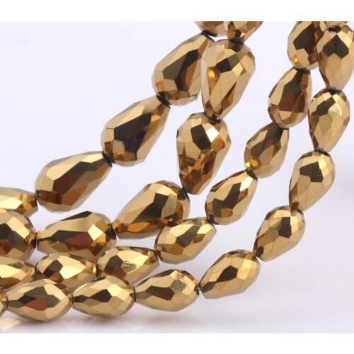 OlingArt 8*11mm 50pcs Waterdrop Faceted Austrian crystal beads Gold color Teardrop glass bead for jewelry making bracelet