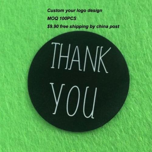 Wholesale 100pcs= 1Lot Size 30mm Black White Thank You Sticker Label Hand Made Sticker CUstom Logo Cost Extra
