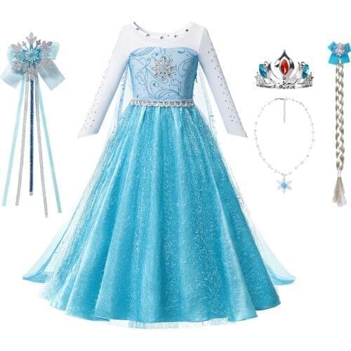 Disney Princess Elsa Dress Girls Party Vestidos Cosplay Girl Clothing Anna Snow Queen Print Birthday Frozen Dress Kids Costume