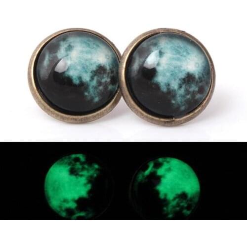 Popular Luminous Moon Earrings Retro Hemisphere Blue Magic Color Eclipse Star Earrings Time Stone Women Jewelry