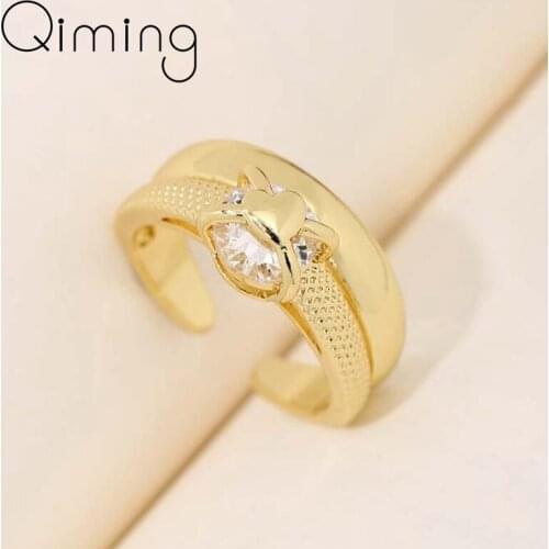 Wide Chunky Geometric Promise Rings For Women Ladies Crystal Rhinestone Engagement Wedding Jewelry Gold Ring Bague Gift