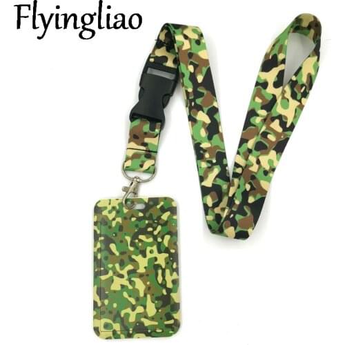 Classic camouflage pattern Lanyard Credit Card ID Holder Bag Student Women Travel Card Cover Badge Car Keychain Gift Accessories