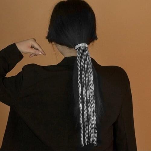 GSOLD Fashion Exaggerated Super Long Transparent Rhinestone Claw Chain Hairpin Geometric Metal Chain Tassel Hair Accessory