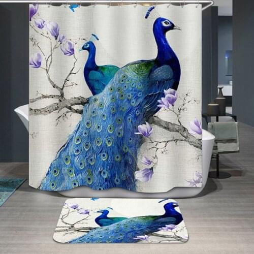 Natural Pattern Peacock Beauty Polyester Shower Curtains waterproof and mouldproof Washable curtains for bathroom shower
