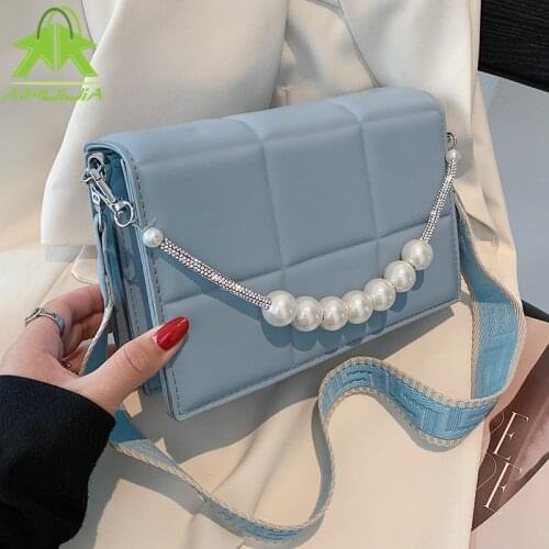 2021 Fashion New Plaid Shoulder Handbag Women High Quality PU Leather Flap Solid Color Messenger Bag Casual Small Crossbody Bags