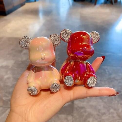 Luxury Rhinestone Car Ornaments Electroplated Resin Cartoon Cute Bear Auto Dashboard Interior Decoration Accessories Home Gifts