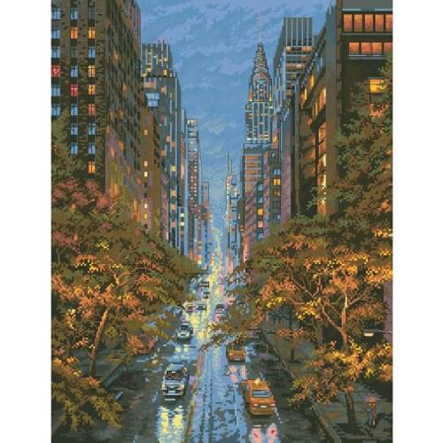 Top Quality Lovely Counted Cross Stitch Kit City Night View Rain Street Busy Merejka_K-172