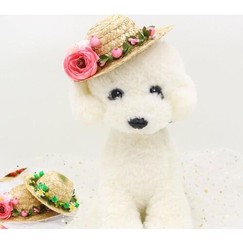 Summer Dog Pet Hat Small And Medium Dog Hawaii Style Funny Cat Cap Decoration Bamboo Dragonfly Straw braid Dog Hat Pet Supplies