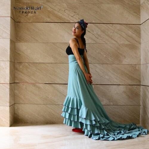 Girls Spanish Dress Costume Flamenco Cotton Dress Women Ballroom Dress Waltz Dance Costumes Foxtrot Wear TTD26