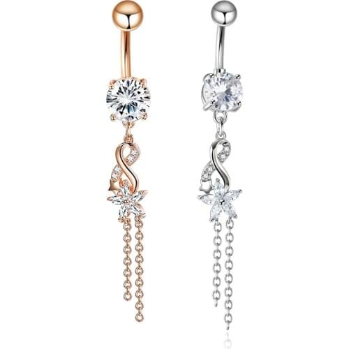 14G Dangle Belly Button Rings for Women Girls 316L Surgical Steel Curved Navel Barbell Body Jewelry Piercing