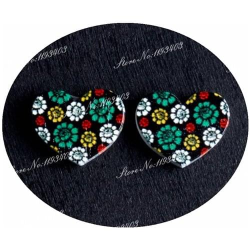 16mm Flowers Heart Shape Image Painted Wooded Laser Cut Cabochon to make Rings, Earrings, Bobby pin, pendant