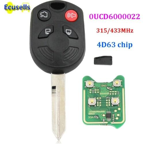 3PCS/LOT remote key 4 button 315mhz/433mhz 4D63 80BIT chip FCCID:OUCD6000022 for Ford Edge Escape Exporler Flex Expedition
