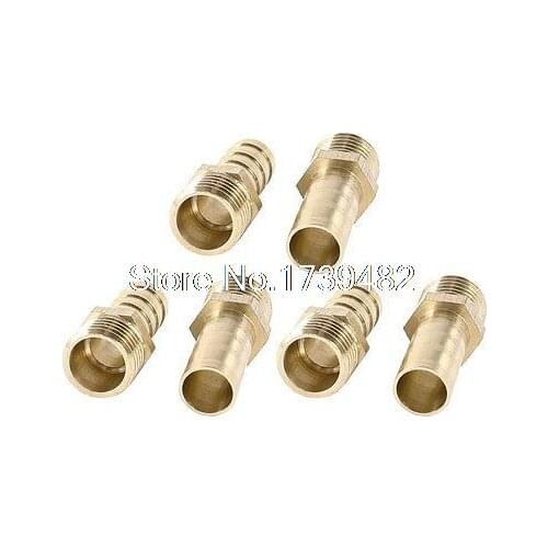 6pcs Gold Tone 1/4PT Male Thread x 10mm Hose Barb Solid Brass Fitting Adapter