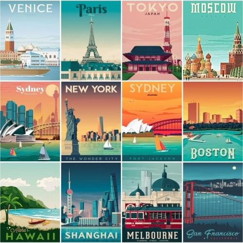 AZQSD 5D Diamond Painting Venice New York City Cross Stitch Needlework Diamond Embroidery Landscape Mosaic Rhinestone Decor Home