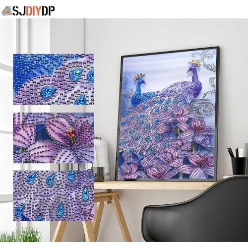 SJDIYDP DIY 5D Special Shape Diamond Painting Peacock Rhinestones Animal Partial Round Drill Crystal Diamond Art Kits Decor Gift