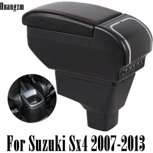 USB Charging Car Armrest Box For Suzuki Sx4 2007-2013 Dual Layer Center Console Storage Box with ashtray Cup holder Car modifica