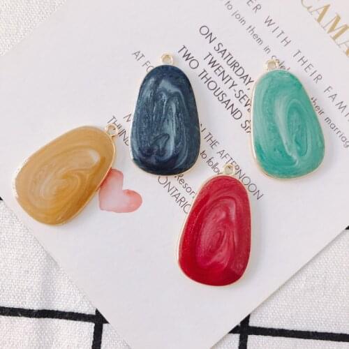 Glitter Enamel Alloy Geometry Charms Gold Tone Plated Zinc Alloy Medtal Fashoin Earring Necklace Floating Pendants 20pcs 35*21mm