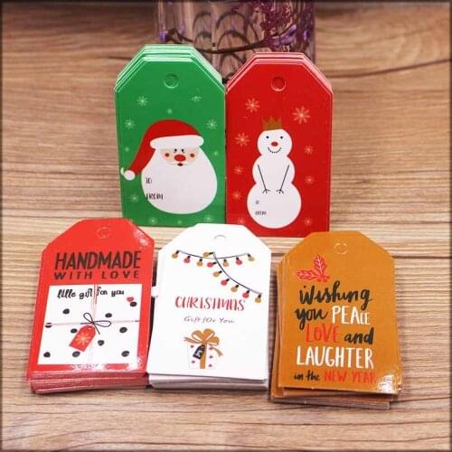 Merry Christmas gift Paper Tag 50pcs 7x4cm Deer Santa Claus Gift Box Paper Hang Tag Labels Gift Tag with String Xmas Decoration