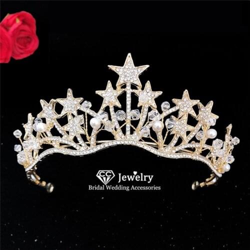 CC Crown Tiara Hairband Headband Wedding Hair Accessories for Women Bridesmaids Jewelry Crowns Star Shape Trendy Hairwear HG0285