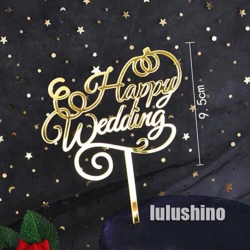 INS Black Happy Wedding Acrylic Cake Toppers Gold Wedding Cake Baking Decoration for Valentines Day Wedding Party Cake Supplies