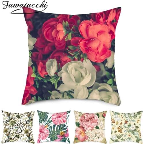 Fuwatacchi Flower Printed Cushion Cover Square Floral Picture Decorative Pillow Covers for Home Sofa Pillowcases Christmas Gift