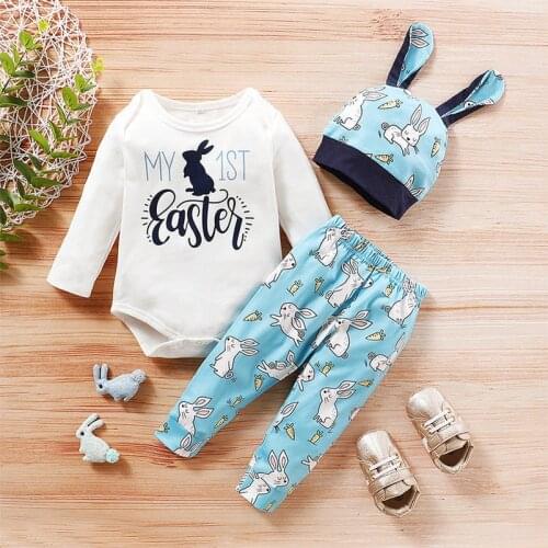 Baby Rabbit Clothes Sets "My 1st Easter" Bodysuits Hat Pants 0-3 Years Cartoon Outfits for Infants Kids Children Toddler