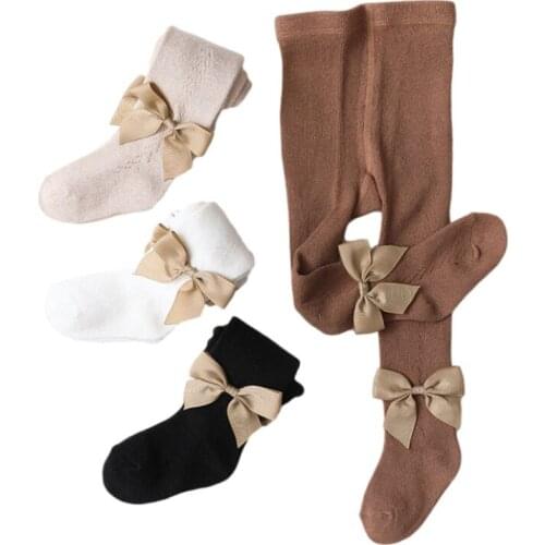 Infant Bowknot Mesh Pantyhose, Baby Girls Spring Autumn Solid Color Leggings (Khaki, White, Coffee, Black)