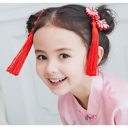 Kids Hairpins Girls 5 Petals Flower Tassels Hair Clips Chinese National Style Hairpins Cheongsam Hair Accessories