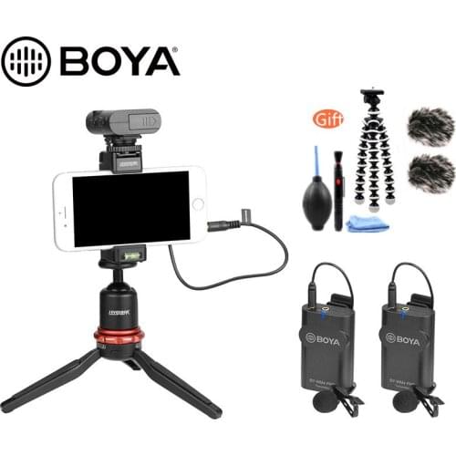 BOYA BY-WM4 Pro Dual Channel Wireless Microphone System Transmitters Lavalier lapel Microphone Mic for DSLR Camera Phones