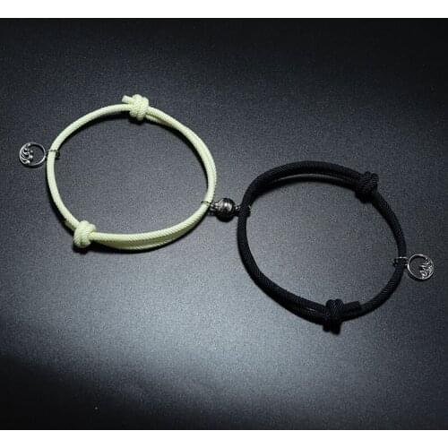 Hot 2pcs/set Couple Magnet Bracelets For Lovers Black White Rope Paired Attraction Braslet Valentines Day Present Pendant Joyas