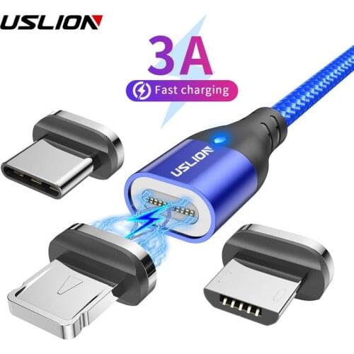 USLION 3A Magnetic Cable Micro USB Type C Fast Charging For iPhone 11 Samsung Chargers Magnet Fast Cable USB C Data Cord Adapter