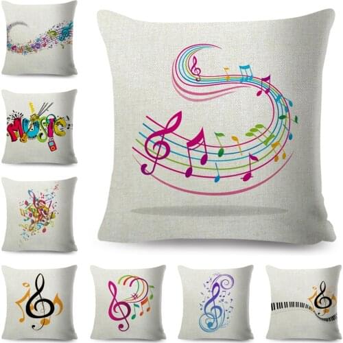 Colorful Musical Note Cushion Cover Decor Cartoon Geometric Sheet Music Pillow Case for Sofa Bedroom Car Polyester Pillowcase