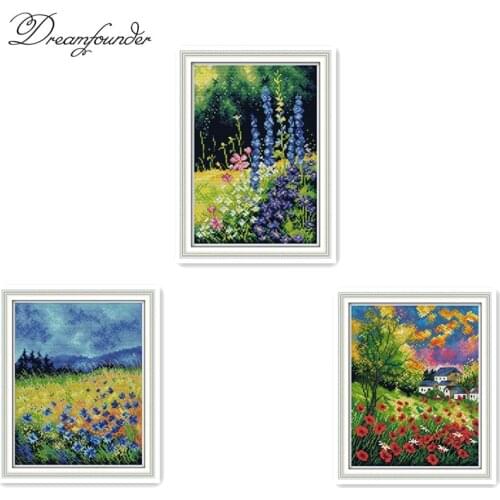 A brilliant mountain flower cross stitch kit aida 14ct 11ct count print canvas stitches embroidery DIY handmade needlework
