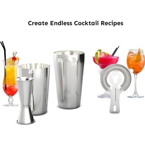Cocktail Shaker Set Professional Boston Shaker Cocktail Strainer and Jigger Set 4 Piece Premium Stainless Steel Bar Supplies