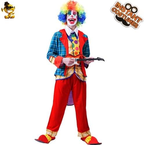 Carnival Dress Up Circus Funny Clown Costume Colorful Suit with Halloween Party Clowns Performance Suits for Adult Men Costumes