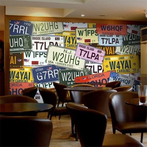 License Plate Retro Nostalgic Wallpapers Industrial Decoration Restaurant Background Mural Wall Paper Papel De Parede 3d