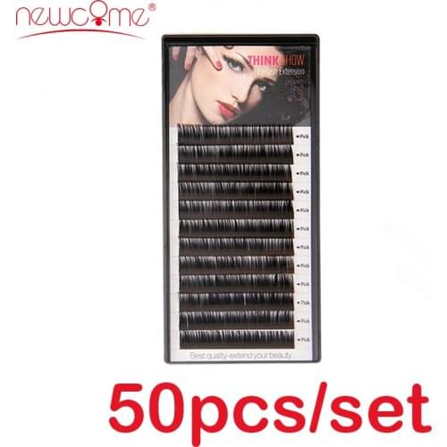 NEWCOME 50Trays/set,3D Korean Eyelash Extension Natural Black Fake False Eyelashes Curl C/D Eye Lashes for Professional Makeup
